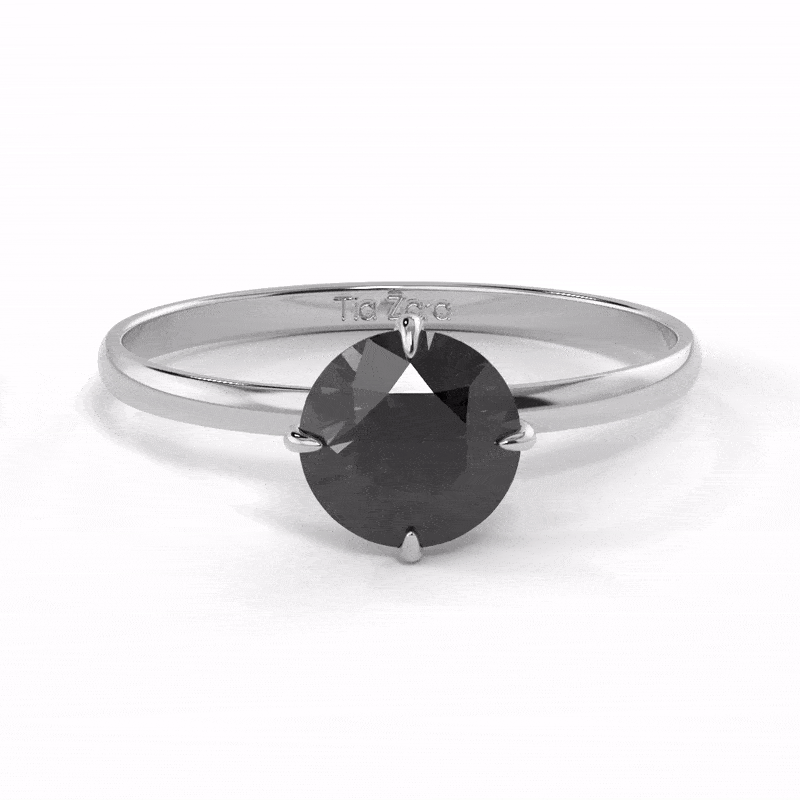 TZ Classic Silver 4-Prong Solitaire Ring with Natural Black Onyx